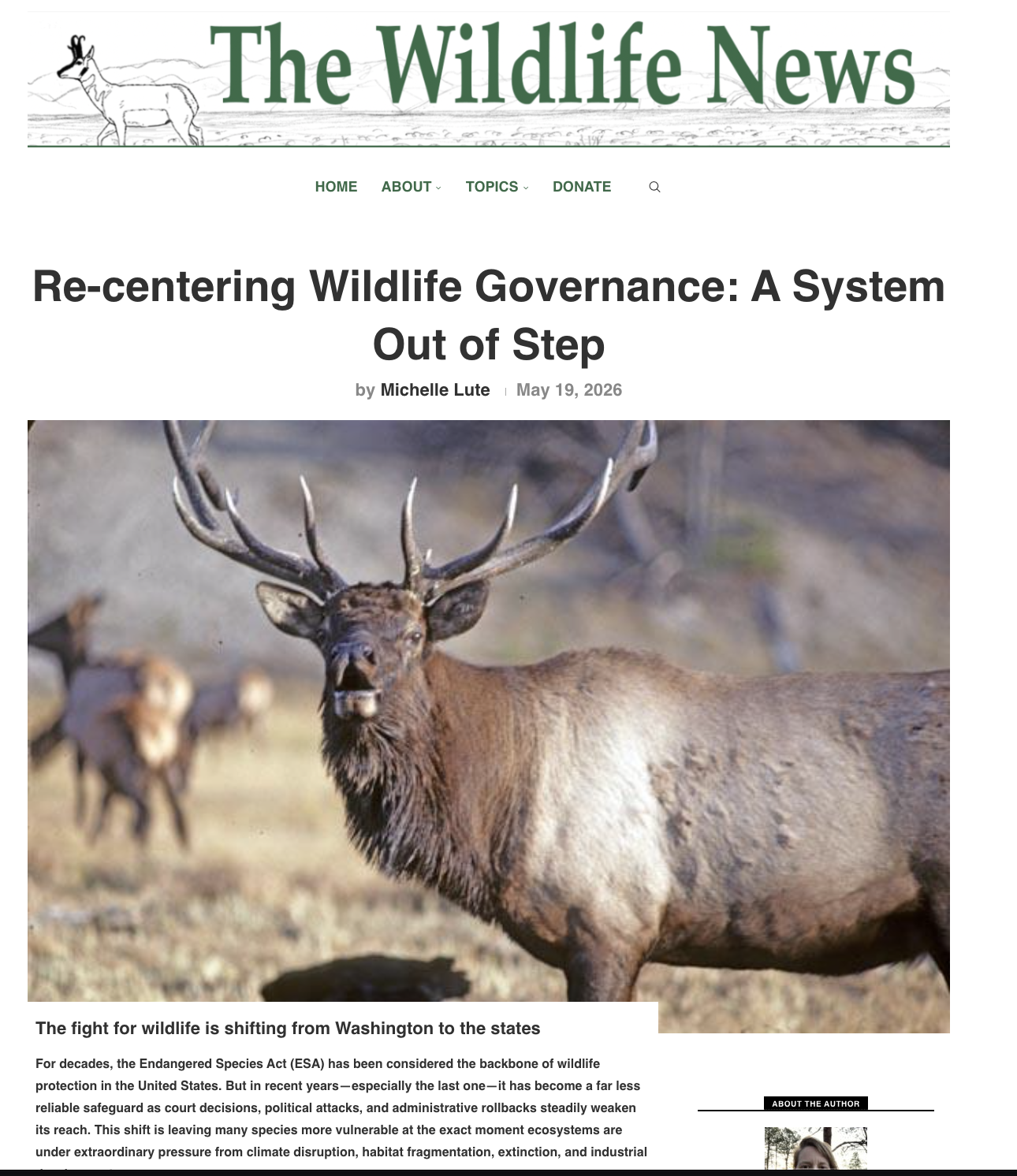 Our new article for The Wildlife News examines why state wildlife governance systems are out of alignment with modern ecological realities.